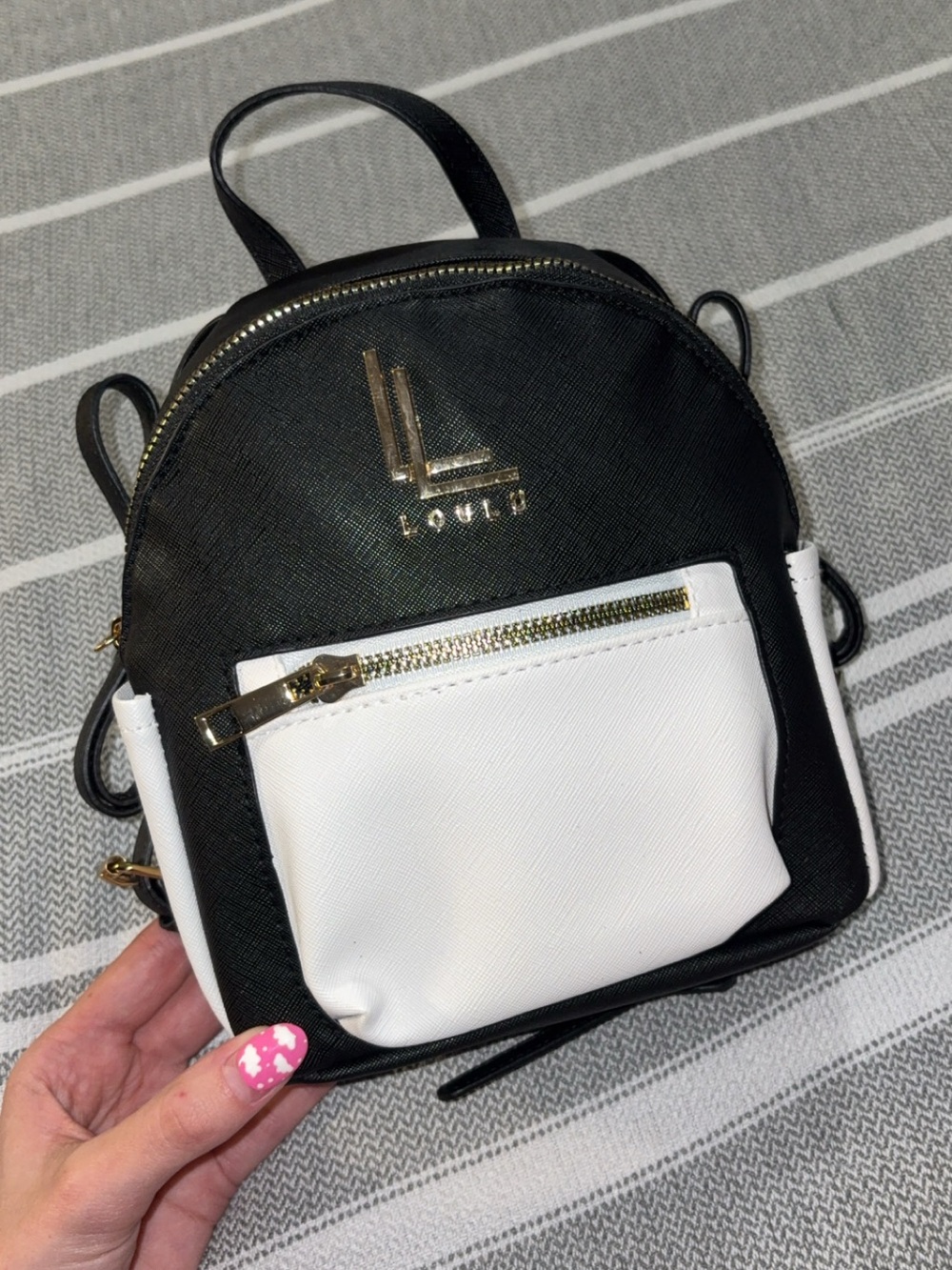 Black and White Mini Backpack Crossbody Bag by Loulou